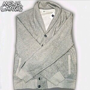 GAP Men's Shawl Collar Cardigan Sweatshirt Cloudy French Gray Heather Large L